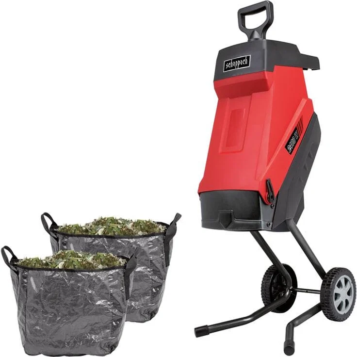 Scheppach GS55 Elektro Gartenhäcksler 2in1 Häcksler mit Fahrvorrichtung 2400W Leistung Schnittstärke 45mm 45L Fangsack 2 Messer Selbsteinzug inkl. 2x Fangsack & Nachstopfer – Bild 2