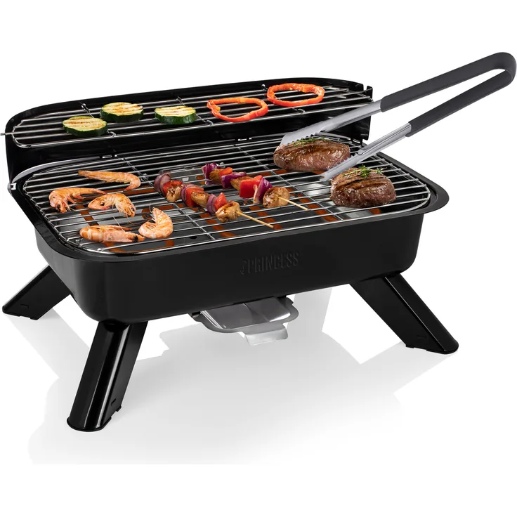 Hybridgrill eckig Grillzange Elektro-& Holzkohlegrill für Garten Balkon Camping - Preisvergleich