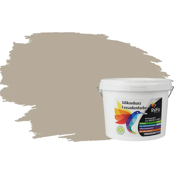 RyFo Colors Silikonharz Fassadenfarbe Lotuseffekt Trend Kieselgrau 3l - bunte Fassadenfarbe, weitere Grau Farbtöne und Größen erhältlich, Deckkraft Klasse 1