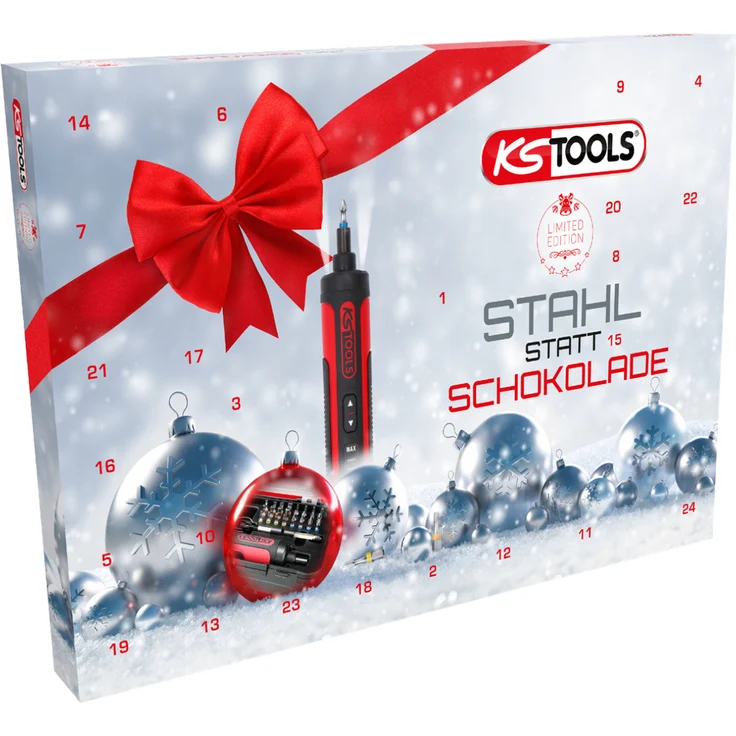 KS-Tools Werkzeug Adventskalender 2022 ''Stahl statt Schokolade'' mit Akku-Stabschrauber-Satz und Torsions-Bits, 27-tlg 999.3333 – Bild 1
