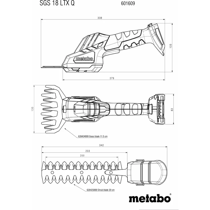 Metabo Akku-Strauch- und Grasschere SGS 18 LTX Q (18V, Li-Ion, inkl. 20cm Strauch- und 11,5cm Grasmesser) ohne Akku und Ladegerät, in metaBOX 145 L – Bild 4