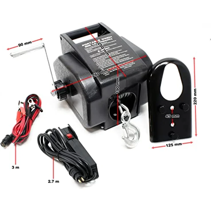 Wiltec - Elektrische Seilwinde 12V Motorwinde Seilhebezug 9,2m Stahlseil Zugkraft bis 2267kg – Bild 2