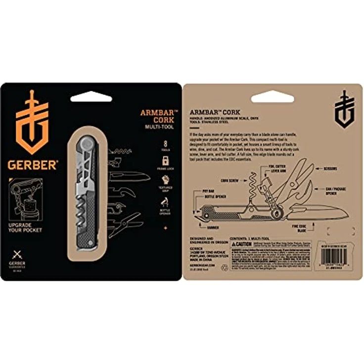Gerber Multifunktionswerkzeug mit 8 Funktionen ArmBar Cork Dunkelgrau Messer mit glatter Klinge – Bild 10