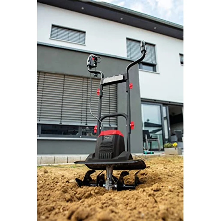 Scheppach Motorhacke MTE380 Elektromotorhacke, 1050 Watt / 1,4 PS Leistung, Hackendurchmesser 205 mm, Fräsbreite 360 mm, Hackendrehzahl 400 1/min, Sofort-Start mit Schutzschalter, klappbarer Handgriff – Bild 5