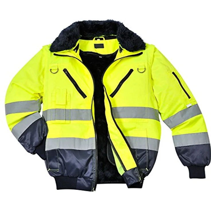 PORTWEST Warnschutz Jacke 3-in-1 Pilotjacke Ärmel u Futter gelb-marine – Bild 5