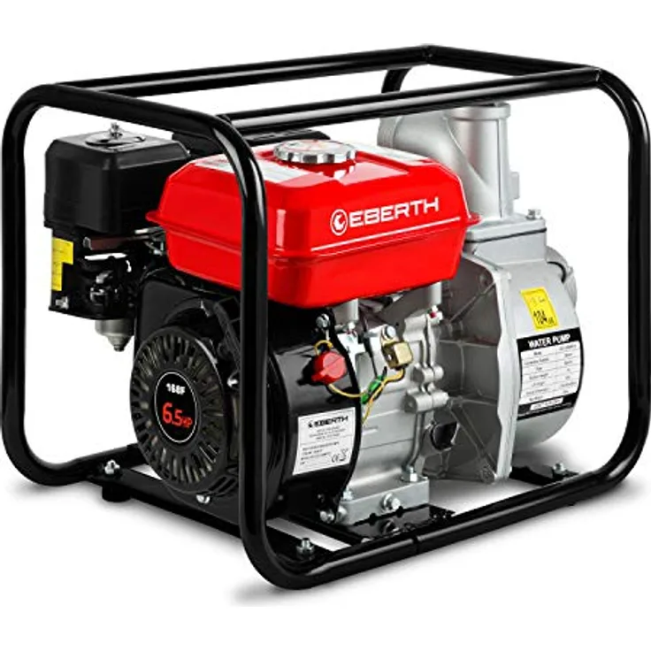 Eberth 2' Benzin Wasserpumpe (30.000 l-h, 5,5 PS Benzinmotor, 2 Zoll Anschluß, Seilzugstart) Motorpumpe