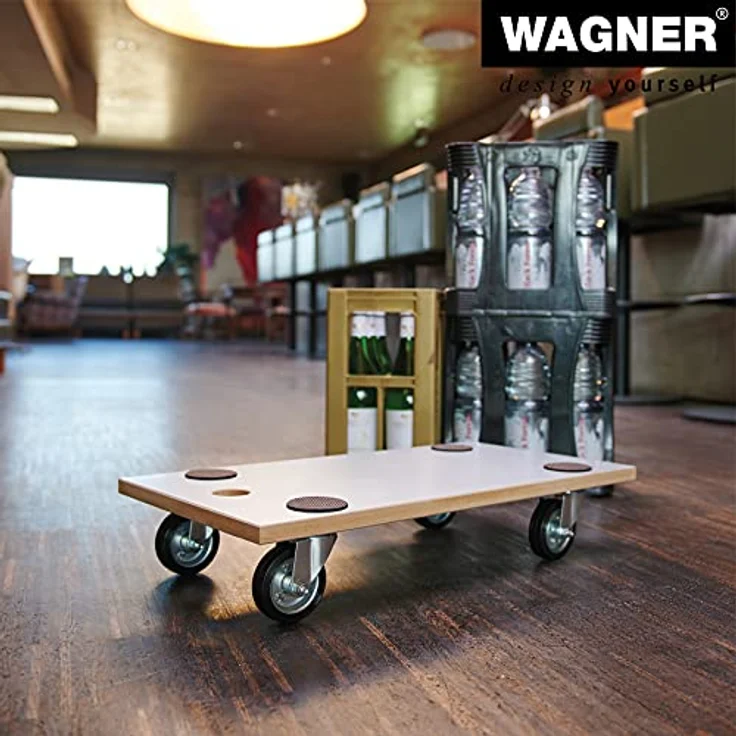 Transporthilfe MM 1316, 57,5 x 30 x 11 cm, Vollgummi Rollen Ø 75 mm, Rollenlager, Tragkraft 250 kg, MDF beschichtet – Bild 5