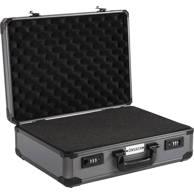 ONVAYA Alukoffer mit Zahlenschloss Schwarz Aktenkoffer aus Aluminium Transportkoffer mit Schaumstoff abschließbarer Fotokoffer Waffenkoffer Universal-Koffer - Preisvergleich