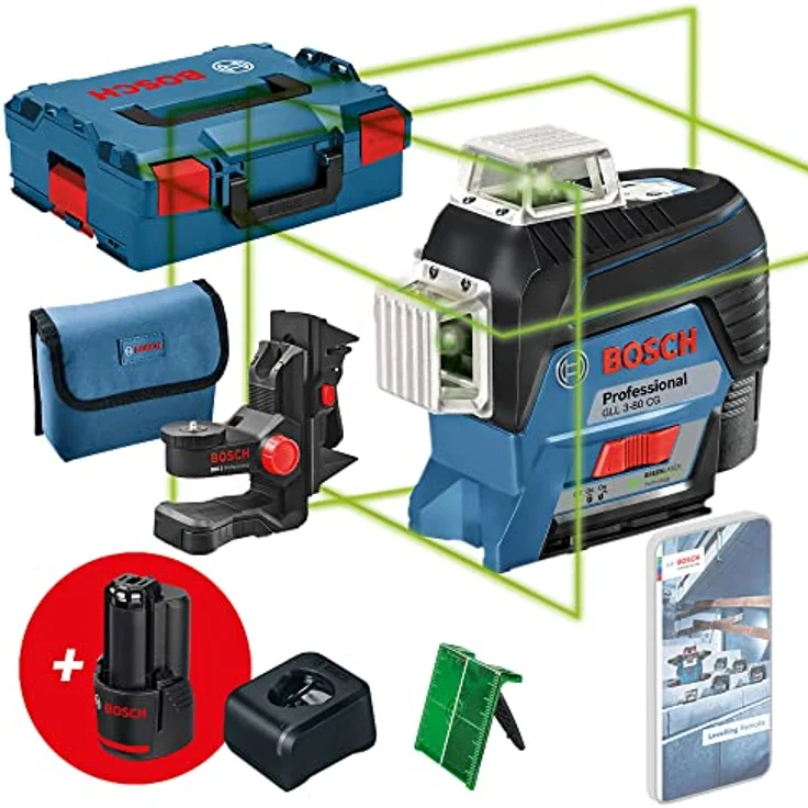 Bosch Professional 12V System Linienlaser GLL 3-80 CG 2x Akku 12 V grüner Laser mit App-Funktion Lad – Bild 1
