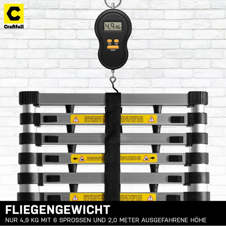 Craftfull Teleskopleiter CF-101A Anlegeleiter Aluminium Leiter Ausziehleiter (2.0 Meter) – Bild 5