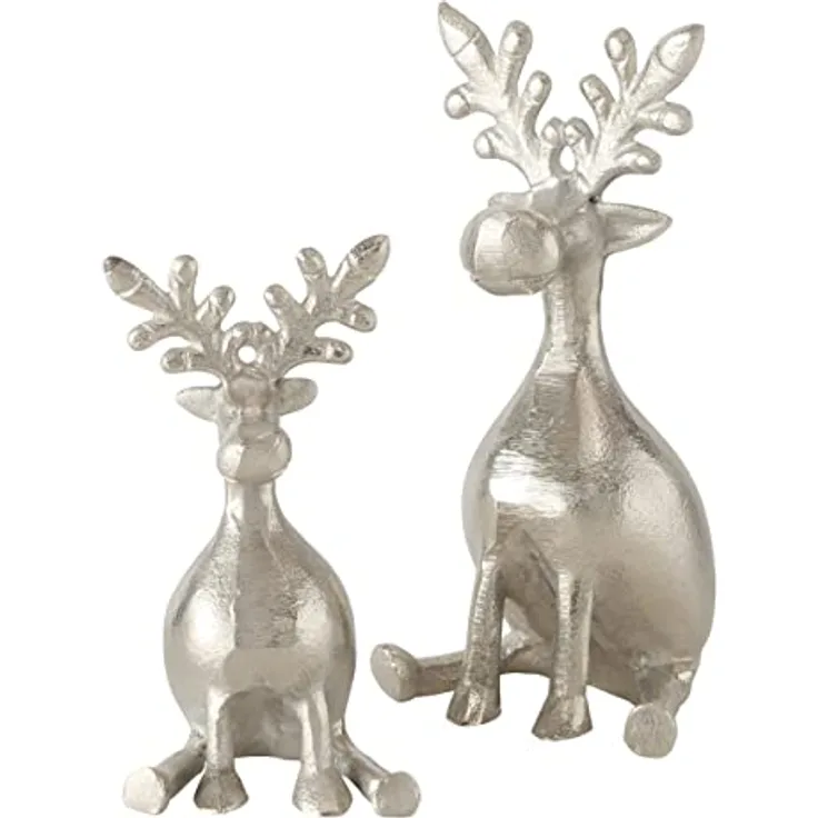 BOLTZE Dekofigur Hirsch Tarnow Silber sitzend 2er Set Weihnachtsdekoration Landhaus Design