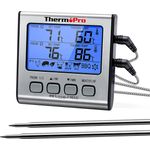ThermoPro TP17 Digitales Grill-Thermometer Bratenthermometer Fleischthermometer Ofenthermometer mit Timer, Zwei Edelstahlsonden, Blaue Hinterbeleuchtung, Temperaturbereich bis 300°C