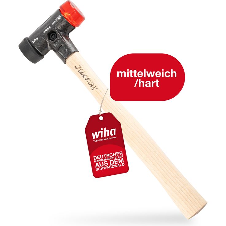 Wiha Schonhammer Safety mittelweich und hart (26611) I Gummihammer mit hochwertigem Hickory Holzstiel I Rund-Schlagkopf 30mm - Preisvergleich – Bild 3