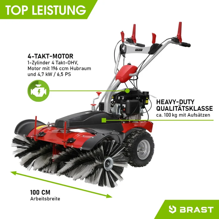 Brast Benzin Kehrmaschine Laubsammler Schneeschieber XXL Premium 4,8kW(6,5PS) 100cm Breite Elektrostart Schneeketten 3 in 1 Gerät – Bild 3