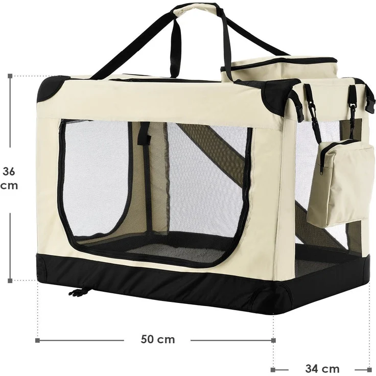 Juskys Hundetransportbox Lassie S (beige) faltbar - 34 x 50 x 36 cm - Hundetasche mit Decke, Tasche & Griffen – Stoff Transportbox für Hunde – Bild 9