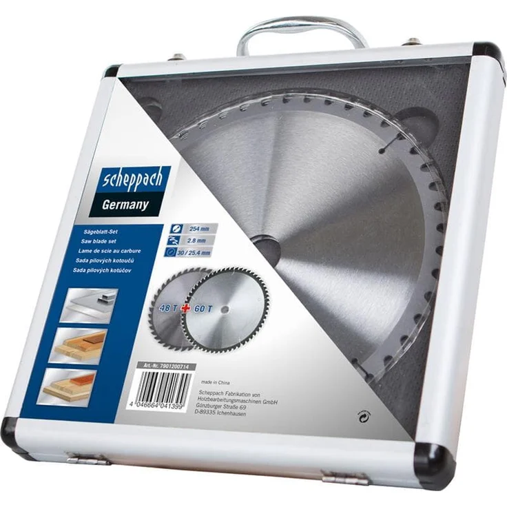 Scheppach 2 teiliges Sägeblatt Set mit Koffer | Kreissägeblatt 48 & 60 Zähne | passend für Kappzugsäge HM254 - HM110MP - HM254SPX | Universell einsetzbar für Holz, Spanplatten, Laminat & Kunststoffen – Bild 2