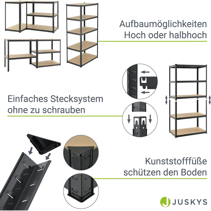 Juskys Lagerregal Basic 200x100x60 cm Schwerlastregal mit 5 Böden – max. 875 kg - Metall grau - Regale Kellerregal Metallregal – Bild 5