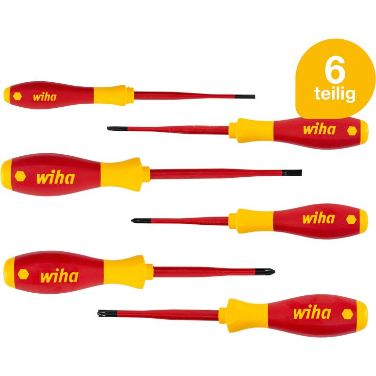 Wiha Schraubendreher Set SoftFinish® electric slimFix (38362), 6 tlg., Schraubenzieher Satz VDE für Elektriker, für tiefliegende Schrauben, Schlitz/ Phillips/ Pozidriv PlusMinus (SL/PZ) – Bild 2