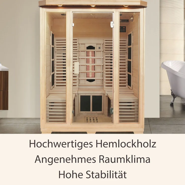 Artsauna Infrarotkabine Helsinki 150 – Triplex-Heizsystem Infrarotsauna - 3 Personen – LED-Farblicht, digitale Steuerung – Hemlock-Holz, 190 x 150 x 150 cm – Bild 3