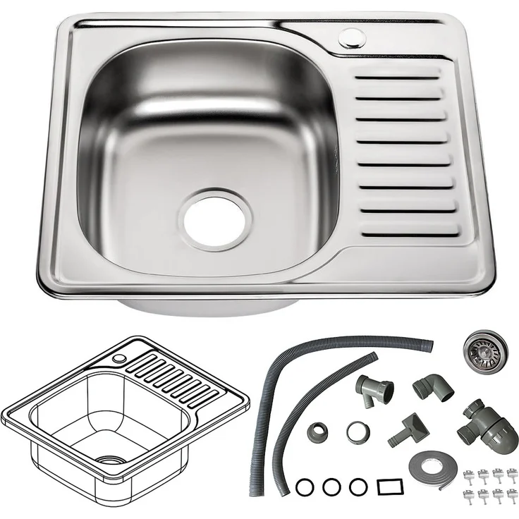 58CM Edelstahl Einbauspüle eckig + Ablage Spülbecken Spüle Küchenspüle Spüle – Bild 2