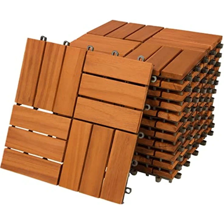 Holzfliese Terrassenfliesen 30x30cm Klickfliese Fliesen Akazie Balkon 11x Akazie Mosaik – Bild 1