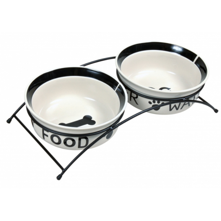 TRIXIE - Eat on Feet - Napfset mit Ständer für Hunde 2 × 1,6 l / ø20 cm - weiß/schwarz