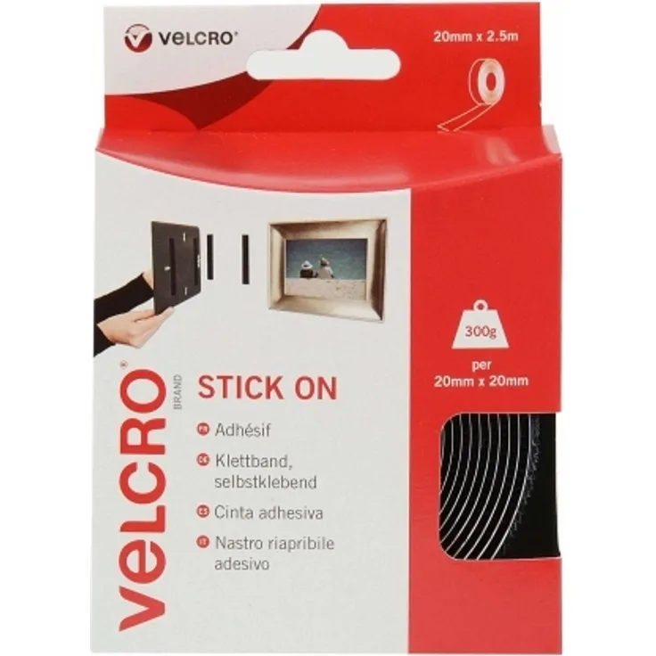 VELCRO VEL-EC60215 Klettband zum Aufkleben Haft- und Flauschteil (L x B) 2500mm x 20mm Schwarz 2.5m