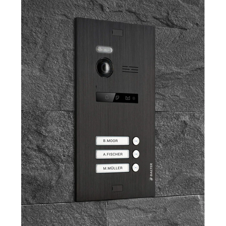 Video Türsprechanlage für 3 Familienhaus, 3x Monitore, Balter EVO Schwarz – Bild 4