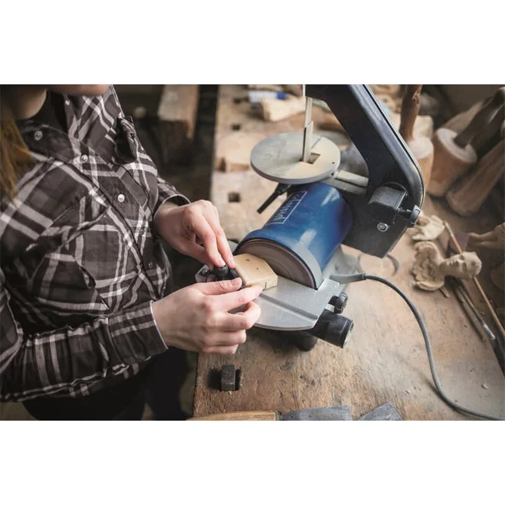 Scheppach BTS700 Bandschleifer (Tellerschleifer, 250W, Bandlänge 762mm-breite 25,4mm, SchleiftellerØ 125mm, 90°-45° verstellbarer Tisch, Geschwindigkeit 816m/min) – Bild 7