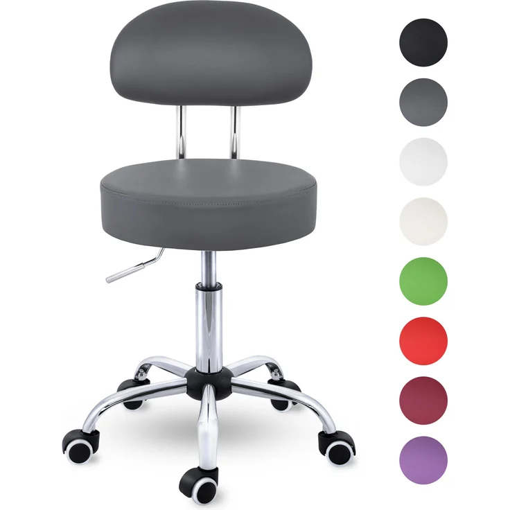 TRESKO Rollhocker Grau mit Lehne Arbeitshocker Hocker Drehhocker Kosmetikhocker Praxishocker - Preisvergleich – Bild 1