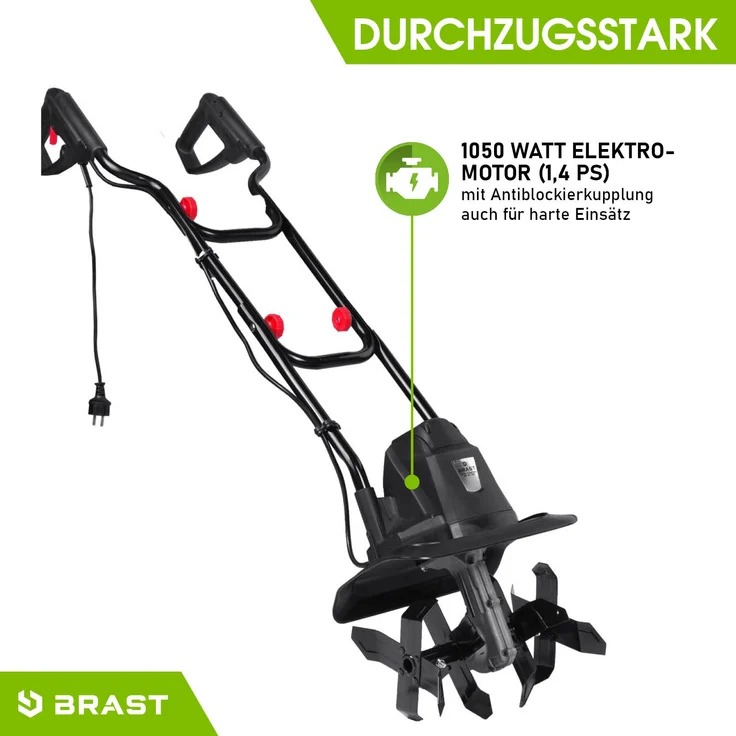 BRAST Motorhacke Elektro Gartenfräse 1050 Watt 32cm Arbeitsbreite 16 Hackmesser Kultivator Ackerfräse Hacke – Bild 2