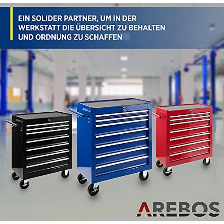 Werkstattwagen Werkzeugwagen Rollwagen Toolbox 7 Schubladen kugelgelagert - Blau - Arebos – Bild 6