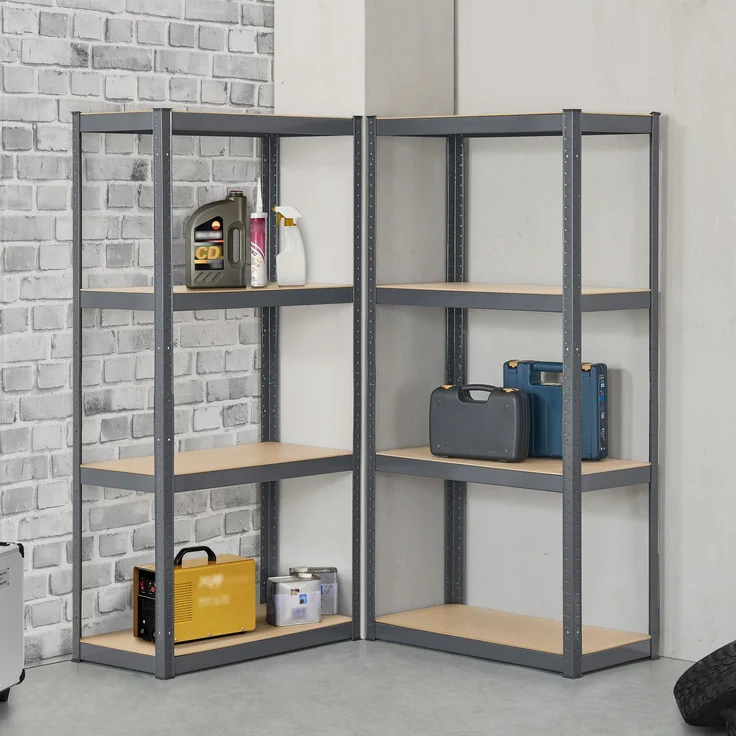 Juskys Lagerregal Easy 2er Set - Schwerlastregal 160x80x40 cm | 8 Böden | 640 kg | Metall verzinkt | Steckregal Kellerregal Metallregal Grau – Bild 2