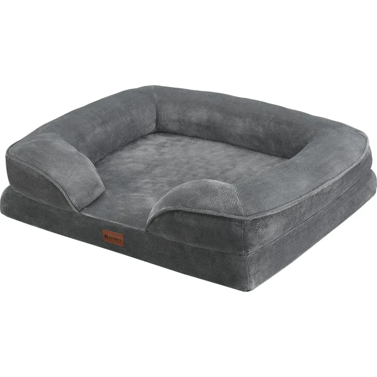 Juskys Hundebett Sheena M orthopädisch, waschbar & rutschfest – 71 x 58 x 18 cm – Hundesofa flauschig Hunde Grau – Haustierbett Hundesofa