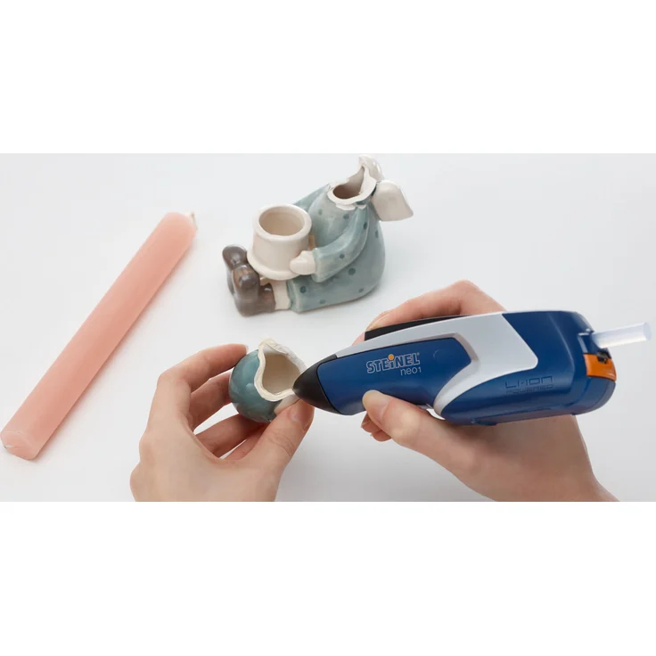 Steinel Neo1 blau Klebepistole, Akku-Heißklebestift, 3,6 V inkl. 3 Klebesticks 7 mm Durchmesser Tropfschutz, Auto-Abschaltung, automatischer Klebstoff-Rückzug – Bild 9