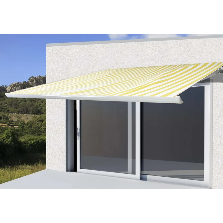 Mendler Elektrische Kassettenmarkise T122, Markise Vollkassette 4x3m Polyester Gelb-Weiß