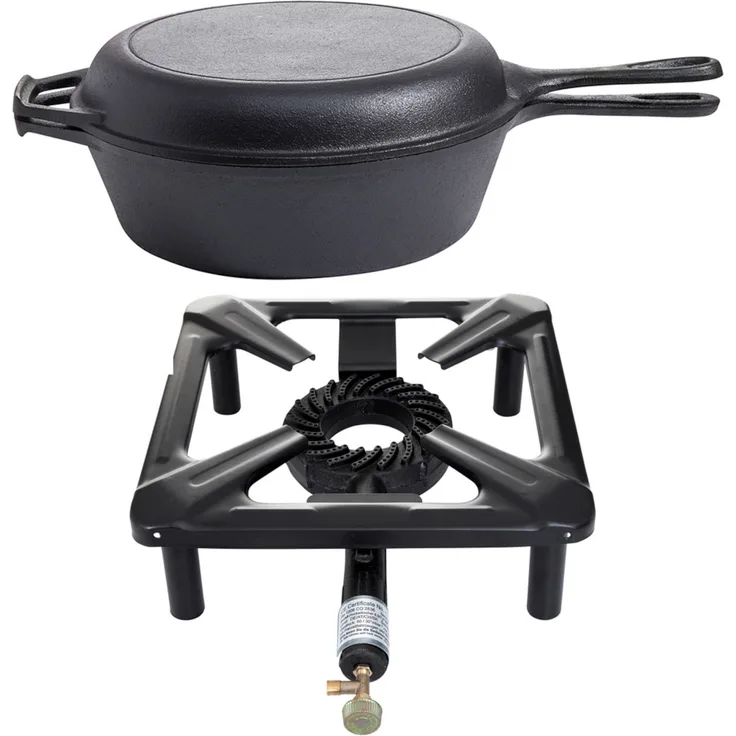 Paella World Hockerkocher-Set klein 30x30x14 cm mit Gusspfanne-Gusstopf Ø 26 cm Gaskocher