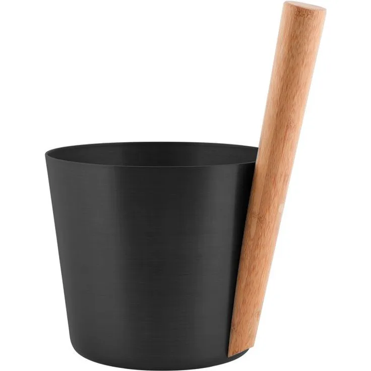 Rento - Saunakübel, Aufgusseimer, Saunaeimer - Aluminium mit Bambusholz - Farbe: Schwarz - 5 Liter