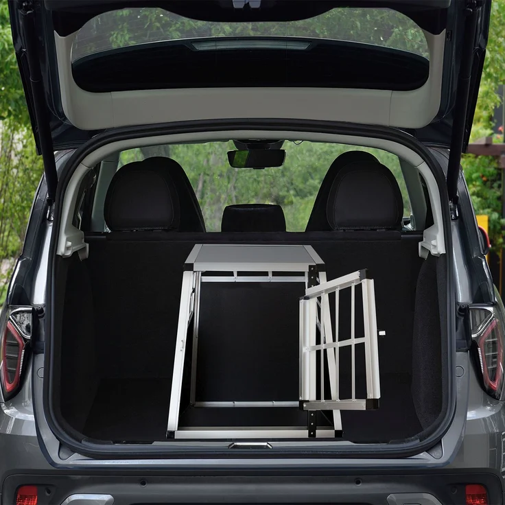 Juskys Alu Hundetransportbox M - 69×54×51 cm – Auto Hundebox robust & pflegeleicht, Gittertür verschließbar, Aluminium Transportbox für Hunde – Bild 2