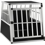 Juskys Alu Hundetransportbox L-X - 65×91×69 cm – Auto Hundebox robust & pflegeleicht – Gittertür verschließbar – Aluminium Reisebox für Hunde