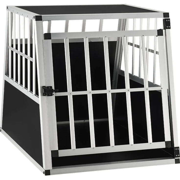 Juskys Alu Hundetransportbox L-X - 65×91×69 cm – Auto Hundebox robust & pflegeleicht – Gittertür verschließbar – Aluminium Reisebox für Hunde