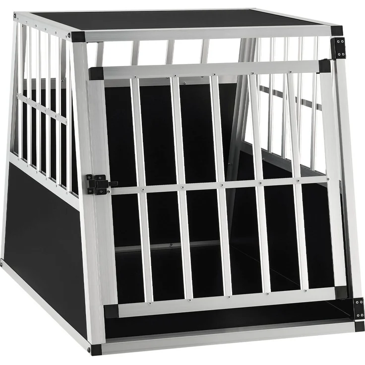 Juskys Alu Hundetransportbox L-X - 65×91×69 cm – Auto Hundebox robust & pflegeleicht – Gittertür verschließbar – Aluminium Reisebox für Hunde – Bild 1