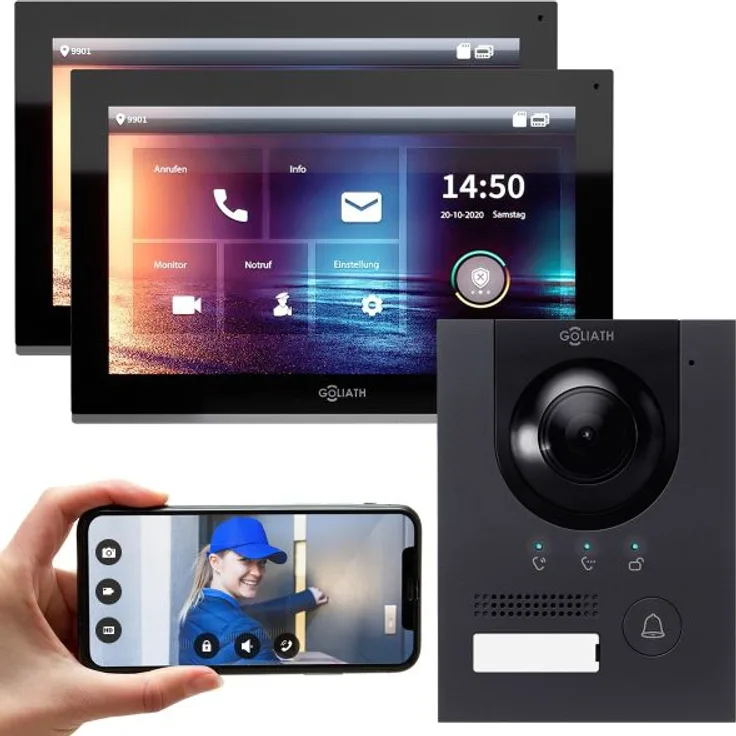 GOLIATH IP Video Türsprechanlage Unterputz Set für 1 Familienhaus Anthrazit 2x 10 Monitor Schwarz