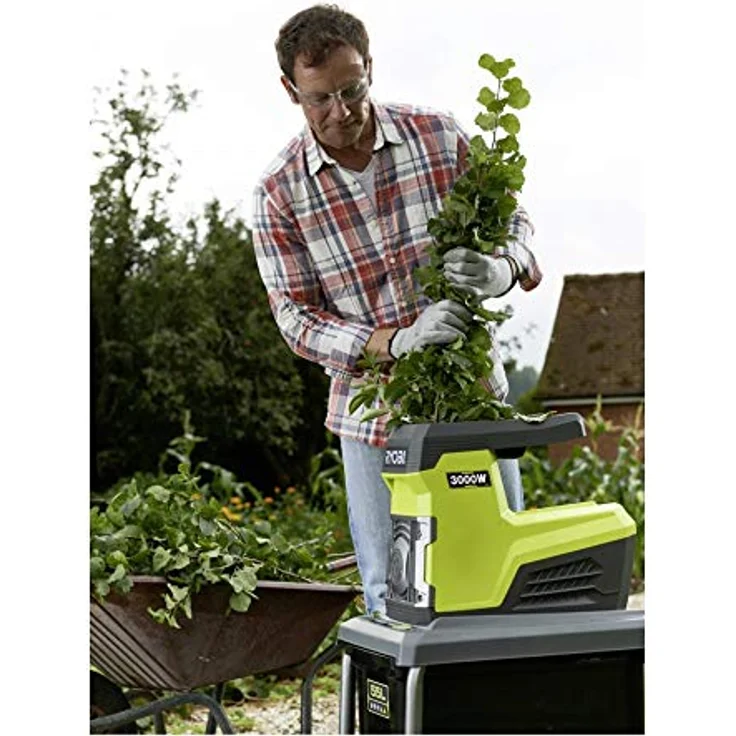 Ryobi Elektro-Häcksler Leisehäcksler Fräsblatt 45 mm Fangbox 55 Liter Selbsteinzug RSH3045U 3 000 W – Bild 4