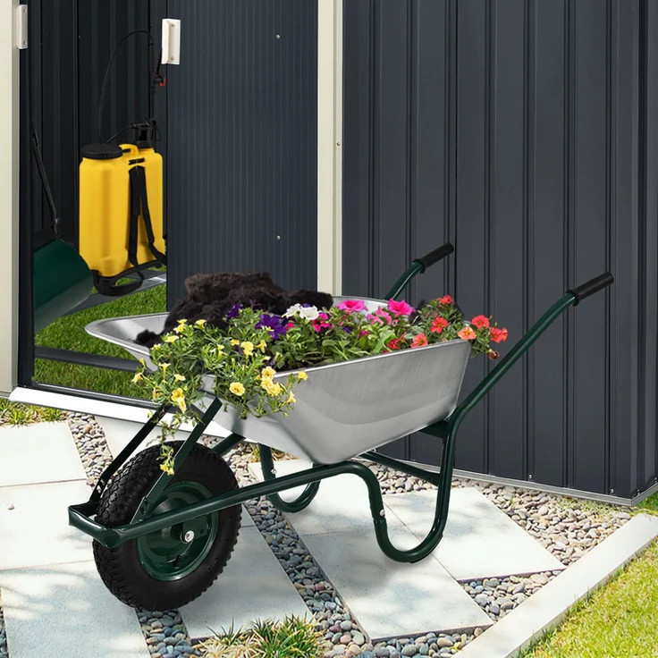Juskys Schubkarre, 100 Liter Volumen, 210 kg, Luftreifen mit Metallfelge, Garten Karre Schiebkarre Transportkarre – Bild 6