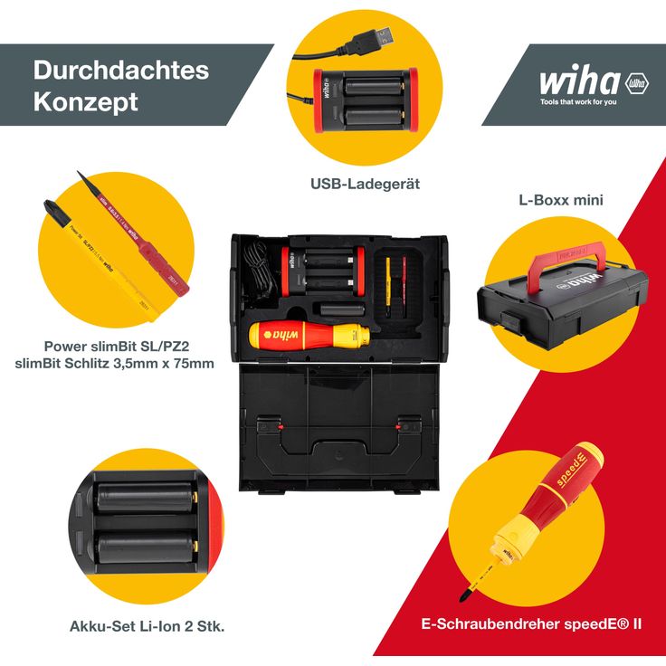 Wiha elektrischer Schraubendreher speedE® II electric (44318) 7-tlg (slimBits, Batterien, USB-Ladekabel, L-Boxx Mini)|Drehmoment 0,4nm + 1nm LED-Licht – Bild 5