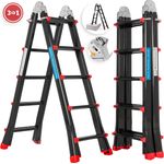 Masko Aluminium Teleskopleiter Multifunktionsleiter Aluleiter Klappleiter Anlegeleiter 5.10m - 4x5 Sprossen Black-Rot