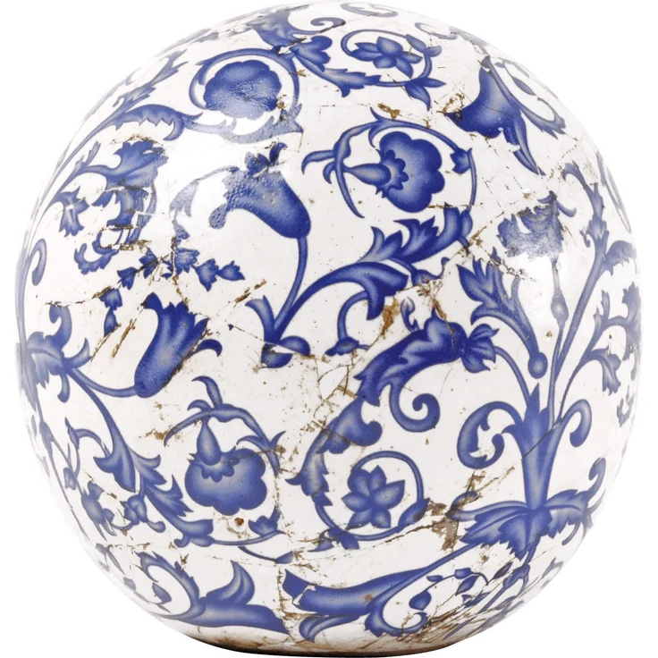 Aged Ceramic Durchmesser 12 cm Dekokugel weiss-blau Garten Landhausstil