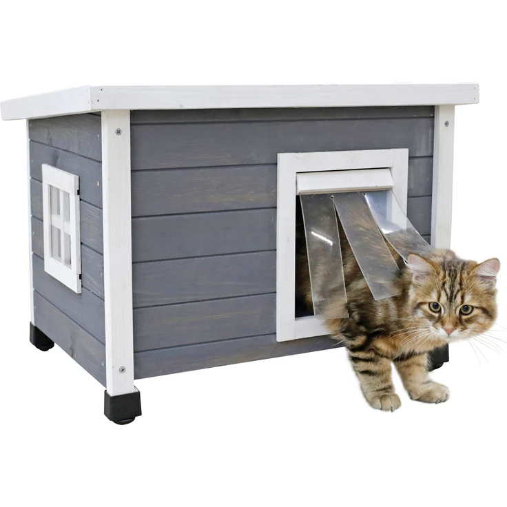 Kerbl Katzenhaus Rustica Katzenhütte Holz weiß/grau Plexiglasfenster Katzenvilla – Bild 2