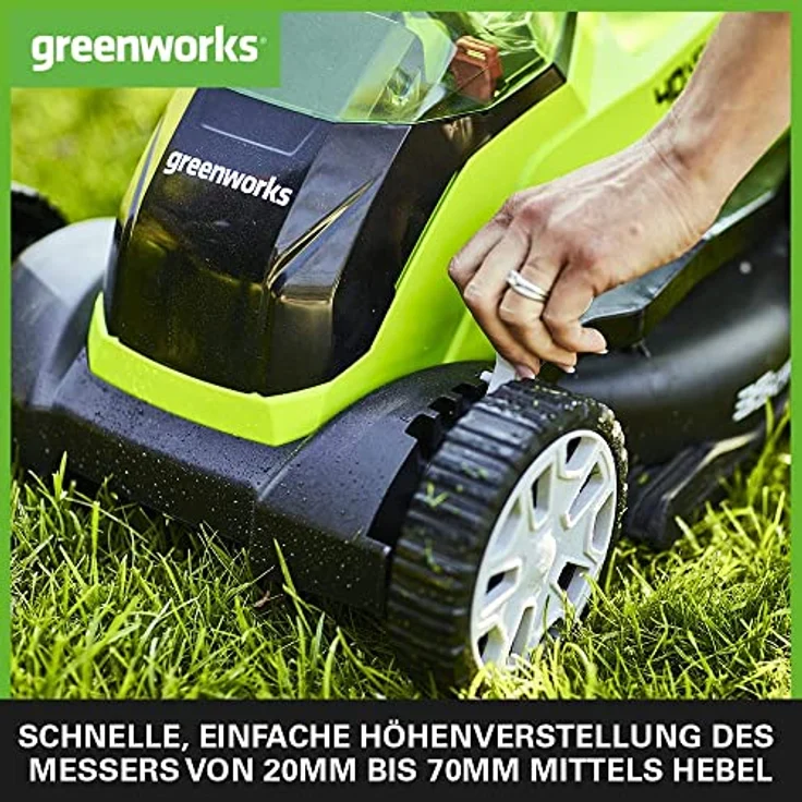 Greenworks Akku-Rasenmäher G40LM35K2 (Li-Ion 40V 35cm Schnittbreite bis zu 500m² 2in1 Mulchen und Mähen 40l Grasfangkorb 5-fache zentrale Schnitthöhenverstellung inkl. 2 Ah Akku und Ladegerät) – Bild 5